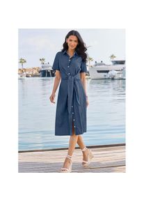 Classic Basics, Damen, Jeanskleid &raquo;Jeans-Kleid&laquo;, blue-stone-washed, 54 - Normalgr&ouml;&szlig;en, figurschmeichelnde Wickel-Optik