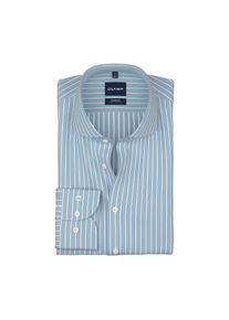 Langarmhemd OLYMP "Luxor", Herren, Gr. 45, N-Gr, blau (bleu), Web, Obermaterial: 100% Baumwolle, gestreift, h&uuml;ftbedeckend, 2-Knopf-Manschette, Hemden Langarmhemd, Businesshemd, Kentkragen, Modern Fit