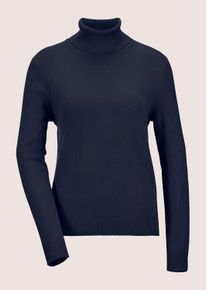 Madeleine Mode Longpullover MADELEINE "Strickpullover Schmaler Feinstrickpullover", Damen, Gr. 36/38, blau (marine), Obermaterial: 70% Viskose CV. 30% Polyamid PA., Modern, normal, Rollkragen, Pullover Longpullover, Feinstrick