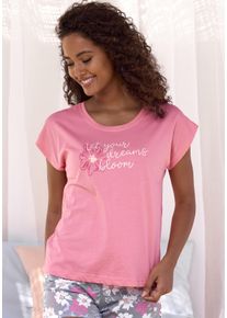 Pyjamaoberteil, Damen, Gr. 48/50, pink, Single Jersey, Obermaterial: 100% Baumwolle, VIVANCE DREAMS BY LASCANA, unifarben, bequem h&uuml;ftlang, Rundhals, angeschnitten, Shirts Pyjamaoberteil, mit sch&ouml;nem Frontprint