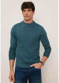 MAN'S WORLD Stehkragenpullover MAN'S WORLD "Neue Kollektion Highlight 2-farbiger Struktureffekt", Herren, Gr. S (44/46), blau (petrol melange), Strick, Obermaterial: 50% Baumwolle, 50% Polyacryl, meliert, regular fit normal, Rippstrickb&uuml;ndchen, Pullover Stehkragenpullover, Strickmaterial, mit Rippb&uuml;ndchen am Ausschnitt, regular fit