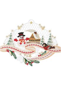 W. Reuter & Sohn - Plauener Spitze Fensterbild &raquo;Landschaft Schneemann&laquo; Made in Germany