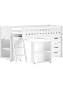 Vipack Spielbett Made in Europe, mit viel Funktion auf kleinem Raum, LF 90x200 cm, Kiefer wei&szlig; lackiert