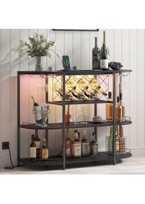 Black 3-Tier Coffee Table with Wine Rack, Power Socket, and LED Light for Home Bar and Kitchen Storage