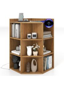9 Cube Bookshelf with Charging Station, 90 Degree Cabinet, 3-Tier Wooden Display Storage for Living Room (Natural)
