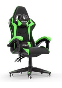 Ergonomic Gaming Chair PU Leather High Back Reclining Office Desk Chair with Lumbar Support, Racing Style, Black Green, Adjustable Headrest