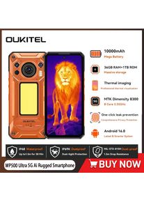 OUKITEL WP500 Ultra Rugged Smartphone AI Thermal Imaging Camera Privacy Button Dimensity 8300 108MP 10000mAh 36GB 1TB IP68