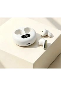X19-TWS Wireless Bluetooth Earphones Leather Texture Round Charging Case LED Digital Display Semi In-ear Wireless Earbuds Touch