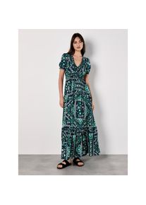 Apricot Druckkleid &raquo;Gemustertes Maxikleid&laquo; mit Smokband und Volant blau, Gr&ouml;&szlig;e L (40)