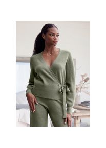 Lascana Wickelstrickjacke mit breitem Rippb&uuml;ndchen, Loungewear gr&uuml;n, Gr&ouml;&szlig;e 48/50