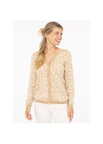 Zwillingsherz Strickjacke &raquo;"Gestrickter-Leo"&laquo; mit Kn&ouml;pfen, mit Leomuster aus reiner Baumwolle beige, Gr&ouml;&szlig;e S/M