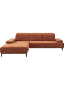 Ecksofa Home Affaire "Liora, L-Form mit verstellbarem Kopfteil, Breite 291 cm", braun (rusty), B:291cm H:83cm T:218cm, 5, 9% Viskose, 34, 4% Polyacryl, 59, 7% Polyester, Sofas, Ecksofa, klappbare Armlehne, Tonnentaschenfederkern&saugroboterfreundliche H&ouml;he