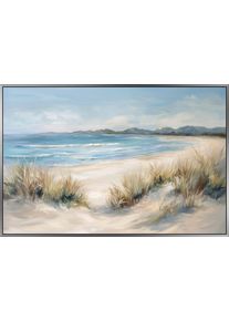 &Ouml;lgem&auml;lde B&Ouml;NNINGHOFF "handarbeit gerahmt STRAND 60x90 cm &ndash; Wandbild modern", blau (farbe rahmen: silber, farbe bild(er): blau, beige, wei&szlig;, gelb), B:90cm H:60cm T:3,5cm, Acrylfarbe, Canvas, Holz, Bilder, &Ouml;lgem&auml;lde