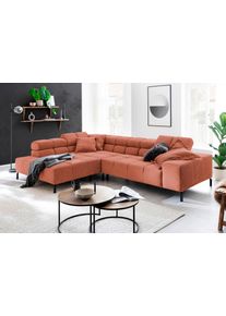 Ecksofa Home Affaire "Ancona New, wahlweise motorische Sitztiefenverstellung, auch in Cord", orange (rost), B:321cm T:216cm, : 88% Polyester, 12% Polyacryl, Sofas, Ecksofa, feine Steppung, mit Kopfteilverstellung, 3 Zierkissen, L-Form