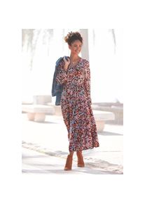 Lascana Maxikleid &raquo;mit Bl&uuml;mchenprint und V-Ausschnitt aus Viskose, locker bequemer Look&laquo; Ohne Taschen Lang&auml;rmliges Webkleid, Sommerkleid, modisches 