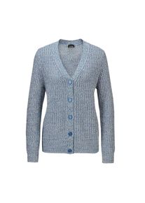 GOLDNER Strickjacke &raquo;Kurzgr&ouml;&szlig;e Langarm Strickjacke mit V-Ausschnitt&laquo; Knopfleiste blau, Gr&ouml;&szlig;e 23