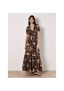 Apricot Druckkleid &raquo;Gemustertes Maxikleid&laquo; mit Smokband und Volant schwarz, Gr&ouml;&szlig;e XL (42)