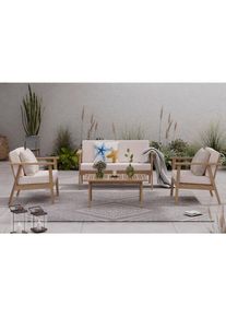 Ambia Garden Gartenset, Beige, Teakfarben, Holz, Textil, 4-teilig, Akazie, massiv, F&uuml;llung: Komfortschaum,Komfortschaum, 130x72x90 cm, Gartenm&ouml;bel, Gartengarnituren, Gartenm&ouml;bel-Sets