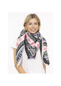 Zwillingsherz, Damen, Modetuch &raquo;"Wild Vibes Only"&laquo; Mustermix, Leo und Herzen, Fransenabschl&uuml;sse rundum, Wollanteil, Blau, Viereck von Zwillingsherz