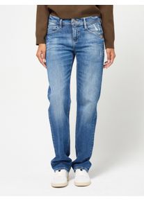 Loose-fit-Jeans Gang "94AMELIE STRAIGHT", Damen, Gr. 32, N-Gr, blau (blau small destroyed), Denim/Jeans, Obermaterial: 90% Baumwolle, 8% Polyester, 2% Elasthan, regular fit lang, Jeans Loose-fit-Jeans