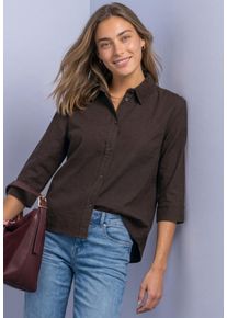 Hemdbluse Street One, Damen, Gr. 46, schwarz coffee, Web, Obermaterial: 100% Baumwolle, normal h&uuml;ftbedeckend, Rundhals, abgesteppte Kante, Blusen Hemdbluse, 3/4-Arm-Hemdbluse mit Cordmix