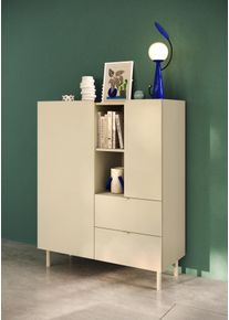 Highboard OTTO HOME "Dobbiaco, B/H 101/124 cm, 2 T&uuml;ren, 2 Schubk&auml;sten, Stauraumschrank", beige (talco spatolato, top eiche lindberg dekor), B:101cm H:124cm T:42cm, Holzwerkstoff, Sideboards, Highboard, Innenliegendes Top, gerade Metallf&uuml;&szlig;e, T&uuml;r mit Rundung