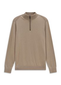 Troyer Bugatti "Regular Fit", Herren, Gr. S, beige (60, taupe), 95% Baumwolle, 5% Kaschmir, unifarben, regular fit, ohne Ausschnitt, Pullover Troyer, Regular Fit Baumwolle-Kaschmir Stehkragen