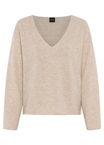 Strickpullover BOSS Orange "Faprani Premium Damenmode", Damen, Gr. S, schwarz beige 256, Strick, Obermaterial: 50% Kaschmir, 50% Schurwolle, unifarben, relaxed fit h&uuml;ftlang, V-Ausschnitt, Rollkante, Pullover Strickpullover, aus einem Kaschmir-Woll-Mix, Relaxed Fit