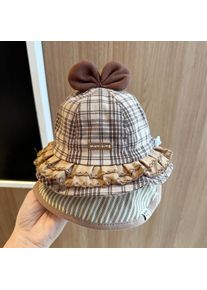 Sweet Bow Baby Fisherman Cap Retro Plaid Striped Kids Bucket Hats 3-18Month Infant Sunshade Basin Cap Large Brim Outdoor Sun Hat