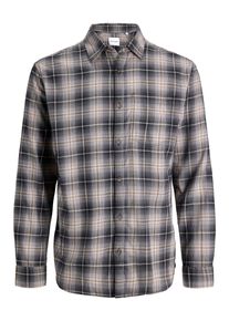 Jack & Jones Langarmhemd JACK & JONES "JJJAMES FLANNEL SHIRT L/S", Herren, Gr. S, N-Gr, grau (schwarz), Web, Obermaterial: 100% Baumwolle, kariert, regular fit normal, 1-Knopf-Manschette, Hemden Langarmhemd, Baumwolle, regular fit