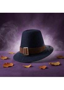 Classic Black Fedora Buckle Detail Black Felt Hat Headwear Winter Warmth