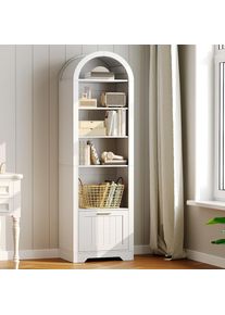 6-Tier Arched Wooden Bookcase with Adjustable Shelves, White, for Living Room or Office