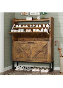 Brown Space-Saving Shoe Storage Cabinet with 2 Doors & Adjustable Shelves, Holds Over 16 Pairs, Ideal for Entryway/Hallway