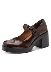 Spangenpumps Tamaris, Damen, Gr. 40, braun (braun gl&auml;nzend), Lacklederimitat, Synthetik, aufgeraut, gl&auml;nzend, festlich, Schuhe Spangenpumps, Blockabsatz, Businessschuh in veganer Verarbeitung