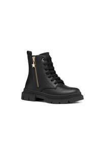 Schn&uuml;rboots Geox "J KARSYN GIRL", M&auml;dchen, Gr. 31, schwarz, Lederimitat, Schuhe Schn&uuml;rboots, Stiefelette mit Au&szlig;enrei&szlig;verschluss, Gr&ouml;&szlig;enschablone zum Download