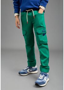 Cargohose Scout "Cargohose mit Ringelb&uuml;ndchen - NEU von Scout", Jungen, Gr. 116, N-Gr, gr&uuml;n, Web, Obermaterial: 98% Baumwolle, 2% Elasthan, unifarben, Basic lang, Hosen Cargohose, gerader Schnitt, schmal zulaufendes Bein, f&uuml;r Jungen