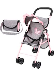 Puppenbuggy BAYER, schmetterling grau, rosa, Puppenwagen, KinderB:26,5cm H:52,5cm T:42,5cm, Kunststoff, Polyester, Stahl, Puppenbuggy, mit Tasche, B:26,5cm H:52,5cm T:42,5cm