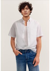 Kurzarmhemd Bugatti, Herren, Gr. S, Normalgr&ouml;&szlig;en, wei&szlig; (10, wei&szlig;), Canvas, 100% Baumwolle, unifarben, normal, Hemden Kurzarmhemd, Modern Fit mit Button-Down-Kragen
