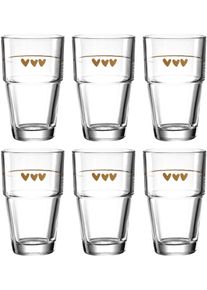 Latte-Macchiato-Glas Leonardo "Gl&auml;ser-Set SOLO, mit Herzmotiv", bunt (mehrfarbig), H:14cm &Oslash;:8,6cm, Glas, Trinkgef&auml;&szlig;e, Latte-Macchiato-Glas, 410 ml, 6-teilig