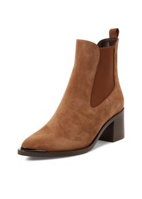 Chelseaboots Tamaris, Damen, Gr. 37, Textil, braun, Elastischer Einsatz, Leder, unifarben, Schuhe Chelseaboots, Businessschuh, Stiefelette mit elegantem Blockabsatz, schmale Form, Topseller