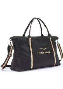 Sporttasche Venice Beach "gro&szlig;e Umh&auml;ngetasche, Wellnesstasche, Saunatasche, Reisetasche", M&auml;dchen, Gr. B/H/T: 54cm x 34cm x 17cm, schwarz (schwarz, goldfarben), Stoff, Textil, Glitzer, unifarben mit Farbeinsatz, Taschen Sporttasche, Weekender, Strandtasche mit modischem Druck VEGAN