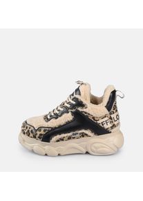 Plateausneaker Buffalo "CLD CHAI WARM", Damen, Gr. 37, beige, schwarz, leo, Lederimitat, Textil, Schuhe Plateausneaker, Freizeitsneaker, Schn&uuml;rschuh, Halbschuh mit Logoschriftzug