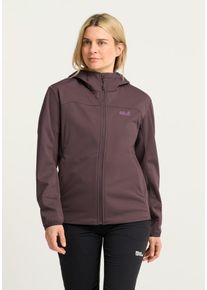 Softshelljacke Jack Wolfskin "WINDHAIN 2 HOODY W", Damen, Gr. XS, sheer plum, Obermaterial: 100% Polyester, normal, Jacken Softshelljacke, mit wasserabweisendem und windabweisendem Obermaterial, normale L&auml;nge