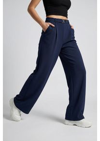 Jacqueline de Yong Anzughose JDY "JDYGEGGO LIFE BELT PANT JRS NOOS", Damen, Gr. XL (42), L&auml;nge 32, blau (schwarz iris detail:belt), Jersey, Obermaterial: 95% Polyester, 5% Elasthan, regular fit lang, Hosen Anzughose