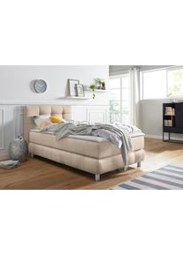Boxspringbett Home Affaire "Salo", beige, B:104cm L:211cm, Struktur (100% Polyester);Bezug der Spiegelfl&auml;che Matratzendrell aus 100% Polyester;Samtoptik (100% Polyester), Komplettbetten, Boxspringbett, incl. Topper, 6 Breiten, 2 H&auml;rtegrade, TFK auch in H&auml;rtegrad 4