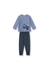Schlafanzug Sanetta "Pyjama Schlafanzug Bagger lang Kids 1er Pack", Jungen, Gr. 128, blau, Obermaterial: 100% Baumwolle CO., Homewear-Sets Schlafanzug