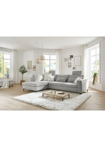 Ecksofa DIE PLANBAR "MP-IN24153, L-Form, Breite 289 cm", grau (cody silber), B:289cm T:197cm, 100% Polyester, Sofas, Ecksofa, wahlweise mit Schlaffunktion und verstellbaren Kopfst&uuml;tzen