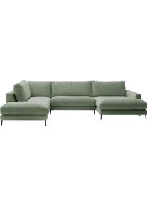 Wohnlandschaft Home Affaire "Downtown XXL B/T/H: 341/223/84 cm Loungem&ouml;bel zum Relaxen", gr&uuml;n (oliv), B:341cm H:84cm T:223cm, 88% Polyester, 12% Polyacryl, Sofas, Wohnlandschaft, weicher Sitzkomfort, Cord-Bezug, weicher Sitzkomfort U-Form