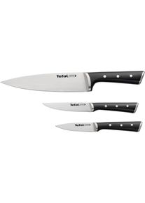 Messer-Set Tefal "Ice Force", schwarz (schwarz, edelstahl), Edelstahl, Kunststoff, Kochmesser-Sets, Messer-Set, 3-tlg. Set, Eish&auml;rtungstechnologie, Klinge aus deutschem Edelstahl