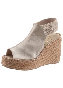 Sandalette Replay "Tyne", Damen, Gr. 38, altgoldfarben, Lederimitat, metallic, Schuhe Sandalette, Sommerschuh, Sandale, Keilabsatz, mit Glitzerlogo an der Ferse